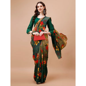 green-brown-floral-printed-vichitra-silk-saree
