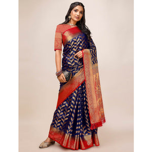 Blue Woven Dola Silk Saree With Tassels