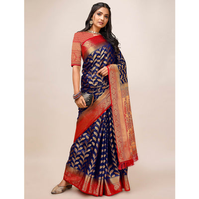 Blue Woven Dola Silk Saree With Tassels
