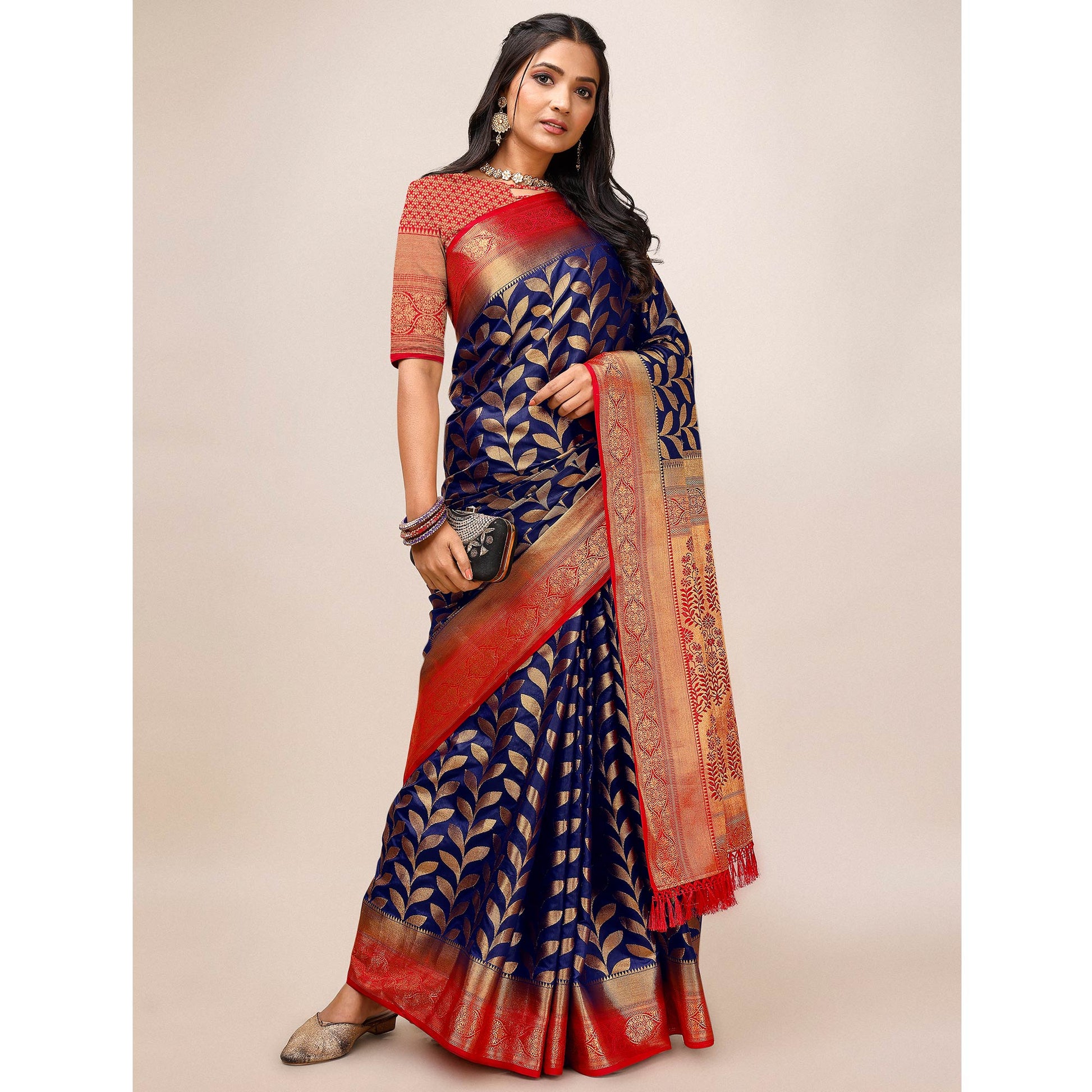 Blue Woven Dola Silk Saree With Tassels