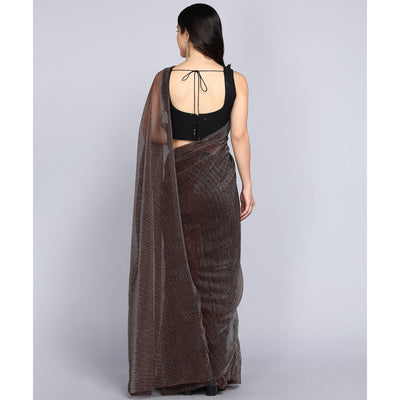 Brown Solid Lycra Crush Saree