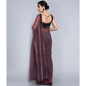 Dark Mauve Solid Lycra Crush Saree