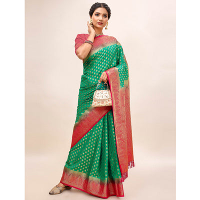 green-woven-dola-silk-saree-with-tassels