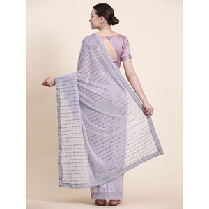 Lavender Tikali Work Lycra Saree