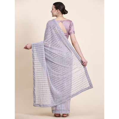 Lavender Tikali Work Lycra Saree