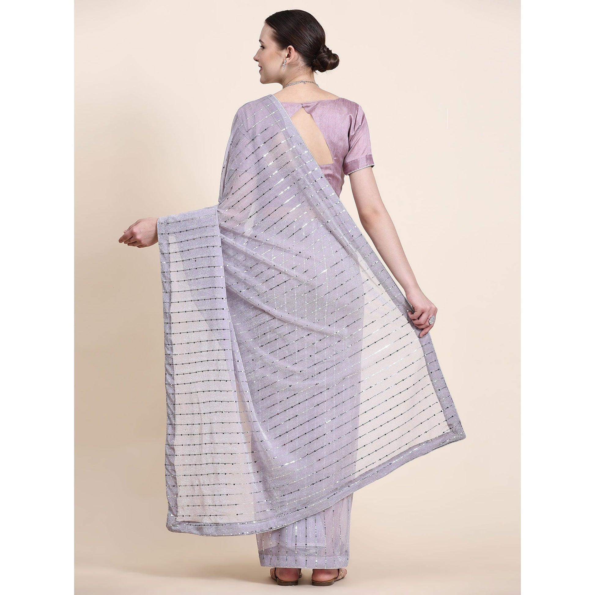 Lavender Tikali Work Lycra Saree