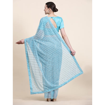 Blue Tikali Work Lycra Saree