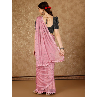 Light Pink Tikali With Swarovski Work Lycra Ready To Wear Saree