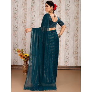 Morpich Swarovski Work Chiffon Saree With Tassels