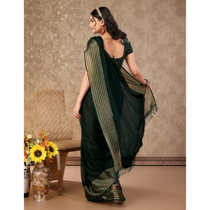 Bottle Green Swarovski Work Chiffon Saree With Woven Border