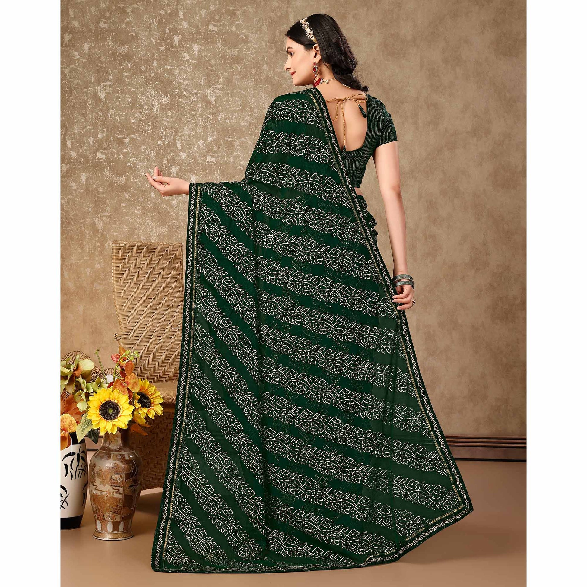 green-bandhani-foil-printed-chiffon-saree-with-lace-border
