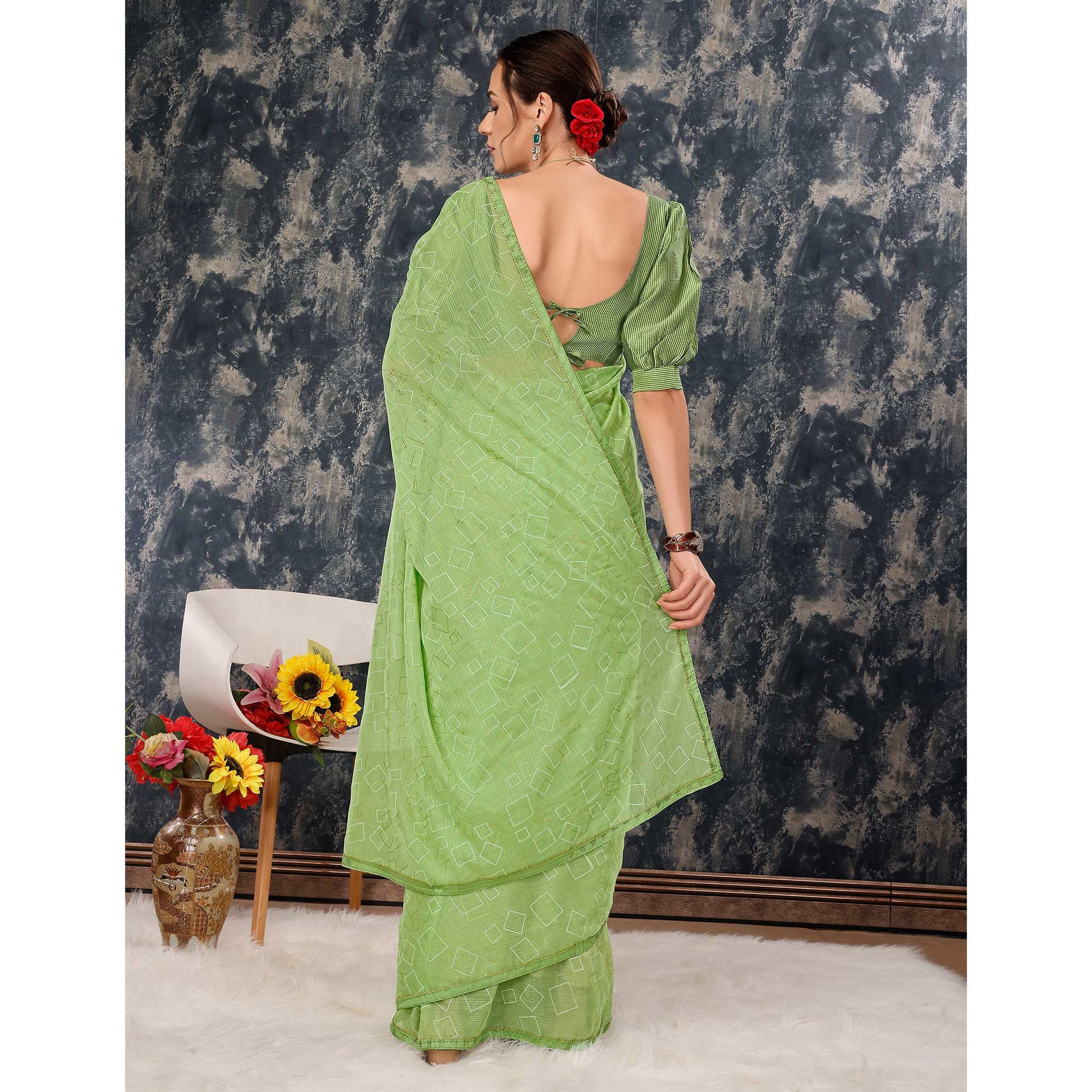 green-printed-with-zari-work-chiffon-saree-with-lace-border