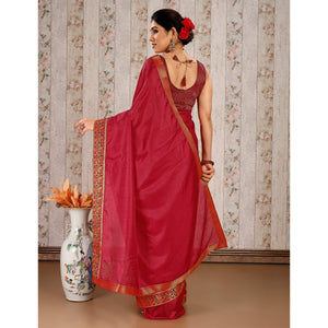 Maroon Swarovski Work Vichitra Silk Saree Lace Border