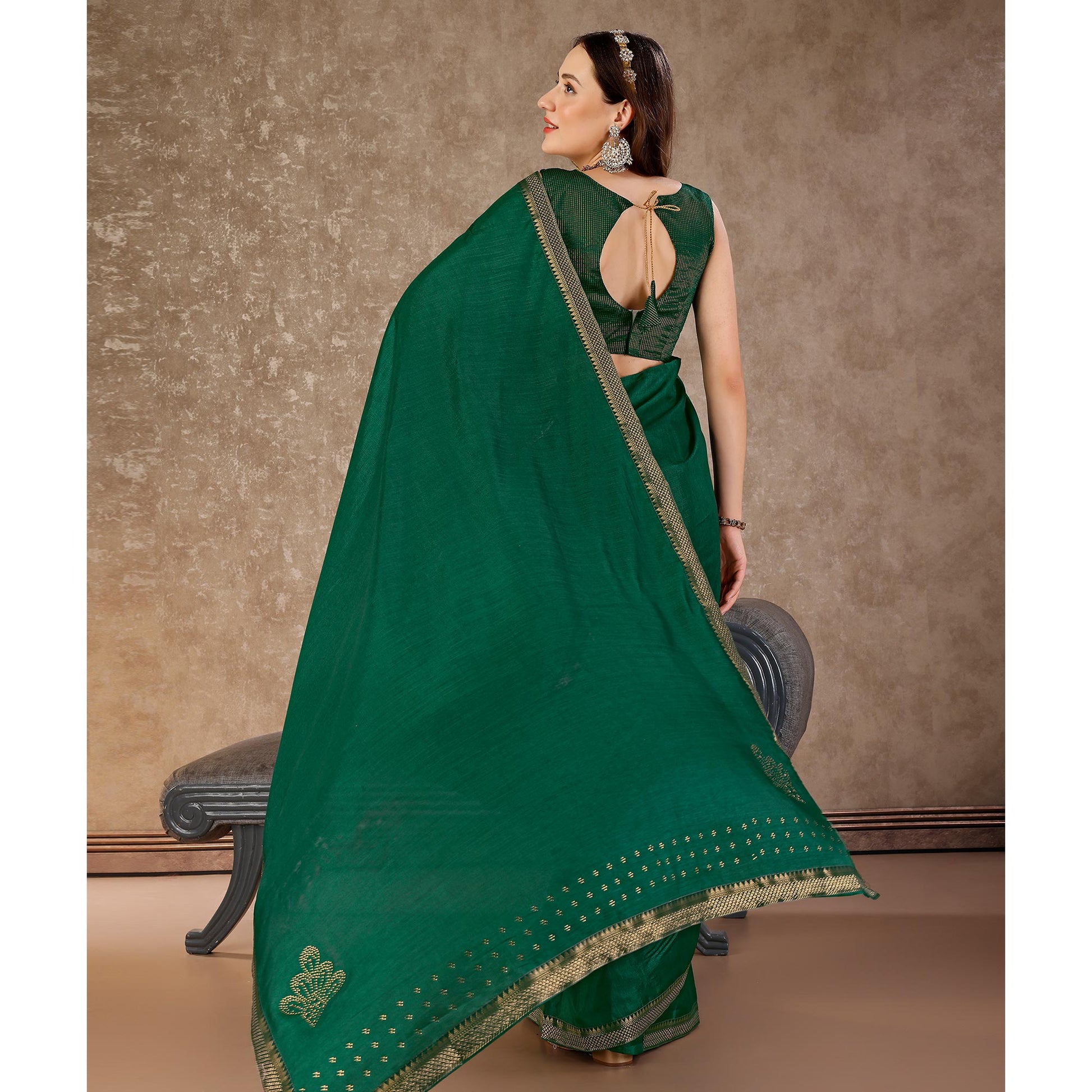 green-swarovski-work-vichitra-silk-saree-with-lace-border