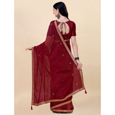 Maroon Swarovski With Sequins Embroidered Chiffon Saree