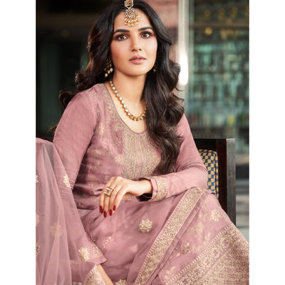 Mauve Embroidered Viscose Semi Stitched Salwar Suit