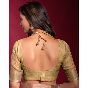 Brown Digital Printed With Zari Work Linen Saree