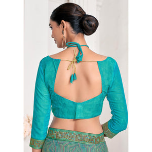 green-geometric-printed-chiffon-saree-with-lace-border-1