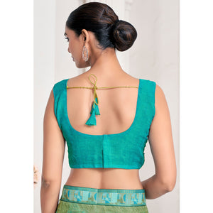 green-geometric-printed-chiffon-saree-with-lace-border-2