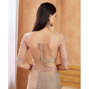 Grey Sequins Embroidered Satin Silk Saree