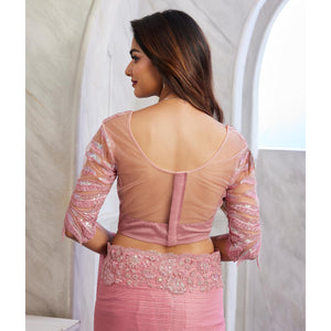 Dusty Pink Floral Sequins Embroidered Georgette Saree