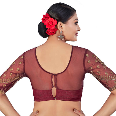 Deep Mauve Floral Sequin Embroidered Crepe Saree