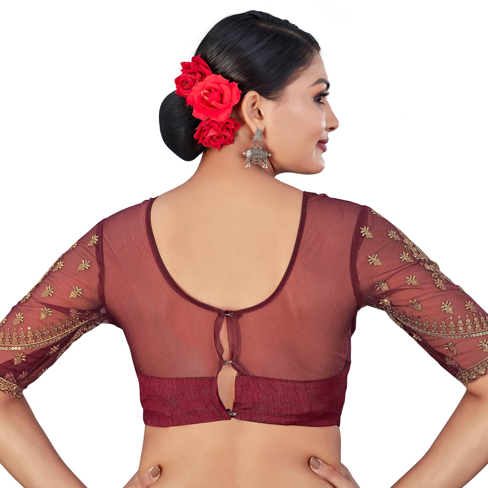 Deep Mauve Floral Sequin Embroidered Crepe Saree