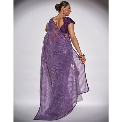 Lavender Ombre Print Sequence Work Georgette Saree