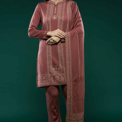 Mauve Woven Woolen Straight Salwar Suit