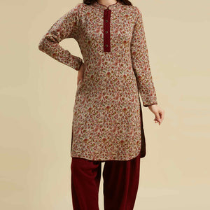 Chikoo Woven Woolen Straight Top Bottom Set