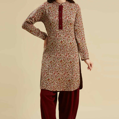 Chikoo Woven Woolen Straight Top Bottom Set