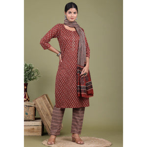 Maroon Floral Printed Pure Cotton Suit