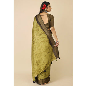 Mehendi Green Printed Cotton Silk Saree With Zari Border
