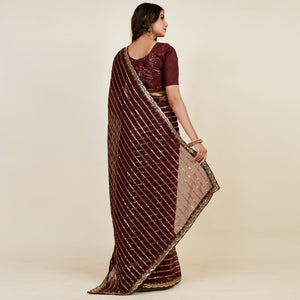 Brown Sequins Embroidered Georgette Saree