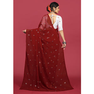 Maroon Sequins Embroidered Georgette Saree