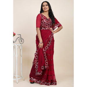 Maroon Sequins Embroidered Georgette Saree