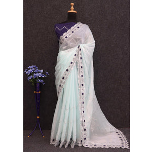 Light Blue Sequins Embroidered Chiffon Saree
