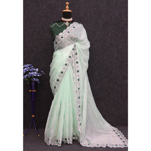 Light Green Sequins Embroidered Chiffon Saree