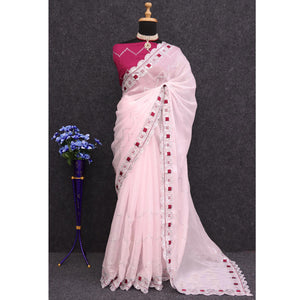 Light Pink Sequins Embroidered Chiffon Saree