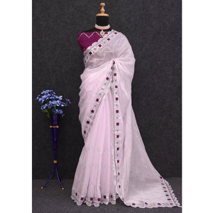 Light Purple Sequins Embroidered Chiffon Saree