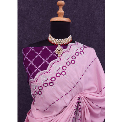 Light Pink Sequins Embroidered Chinon Saree