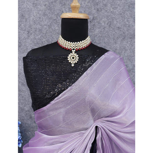 Lavender Sequins Embroidered Chiffon Saree