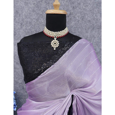 Lavender Sequins Embroidered Chiffon Saree