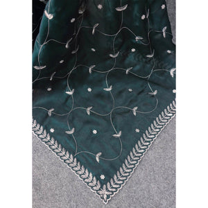 Dark Morpich Sequins Embroidered Chiffon Silk Saree