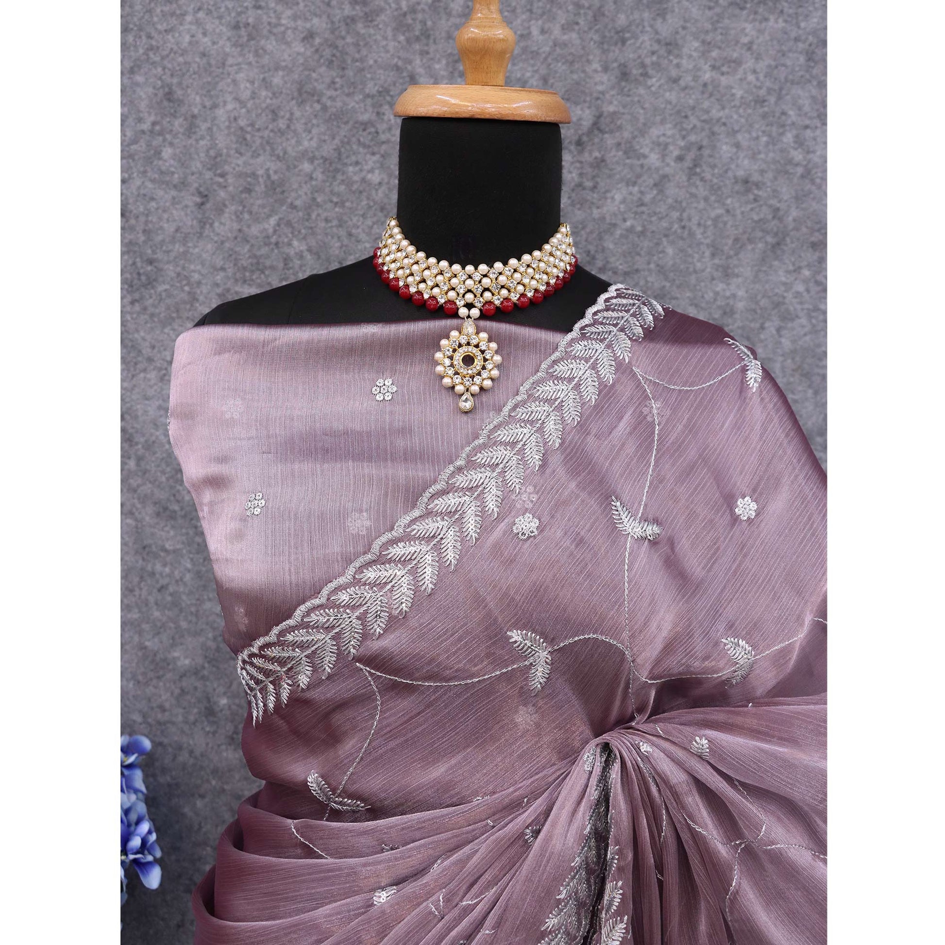 Dusty Mauve Sequins Embroidered Chiffon Saree