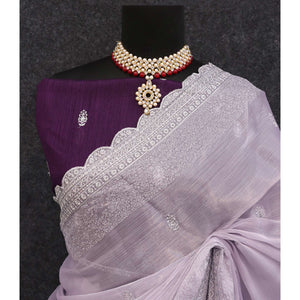 Lavender Sequins Embroidered Chiffon Saree