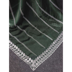 Bottle Green Sequins Embroidered Chiffon Silk Saree