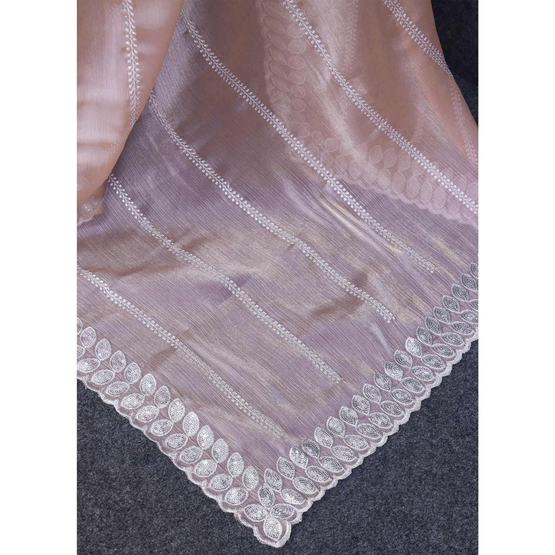 Light Mauve Sequins Embroidered Chiffon Silk Saree