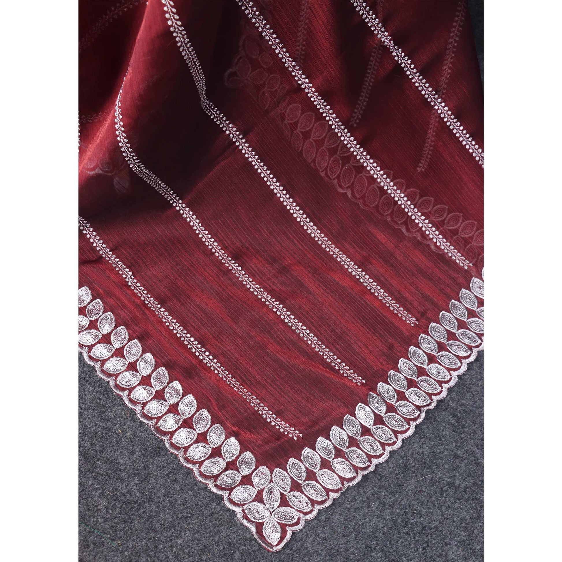 Maroon Sequins Embroidered Chiffon Silk Saree