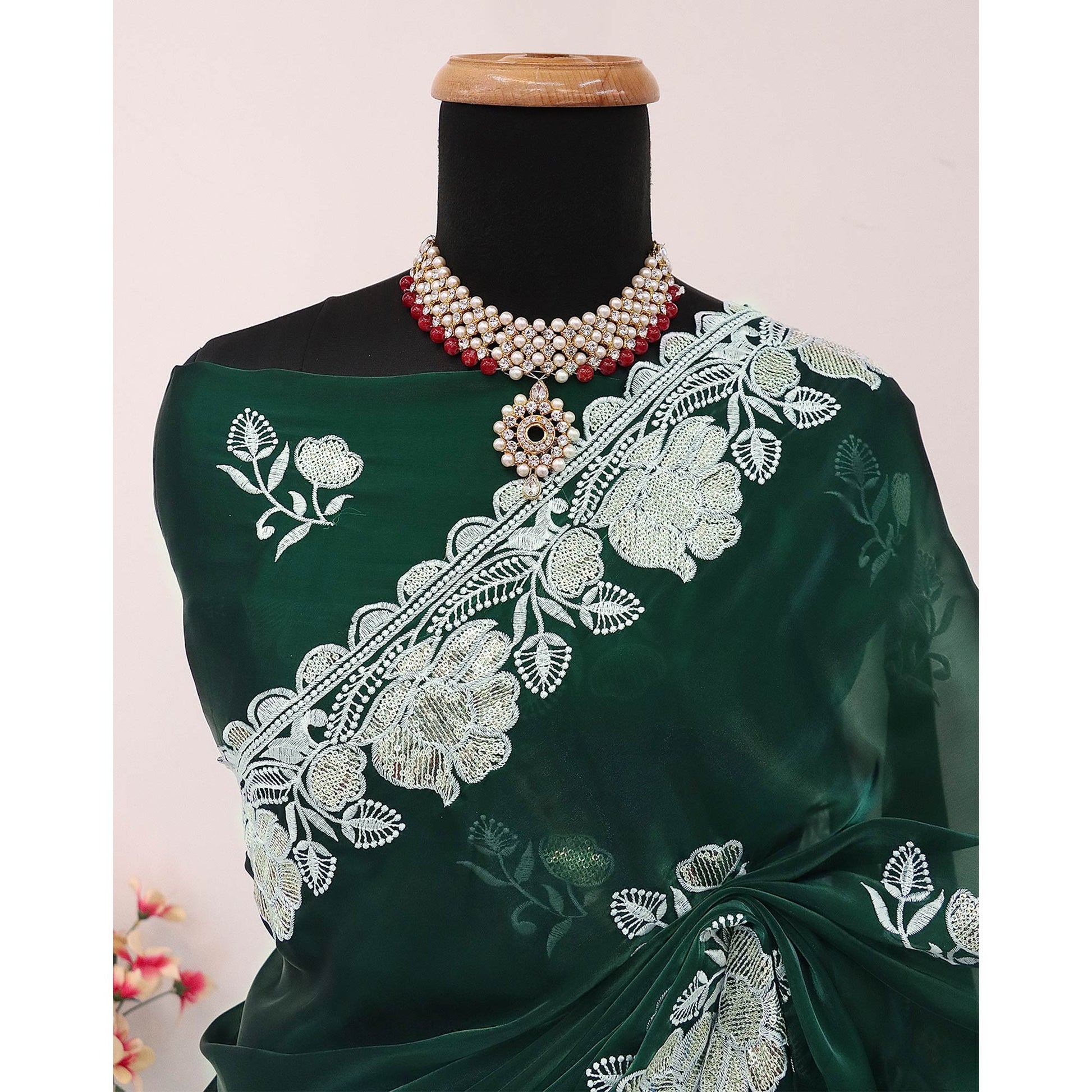 green-floral-embroidered-satin-saree
